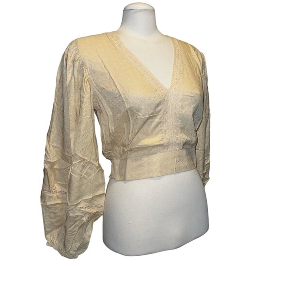 Band of the Free V Neck Long Sleeve Peasant Boho Blouse Sz Medium Womens Cream - Picture 3 of 11